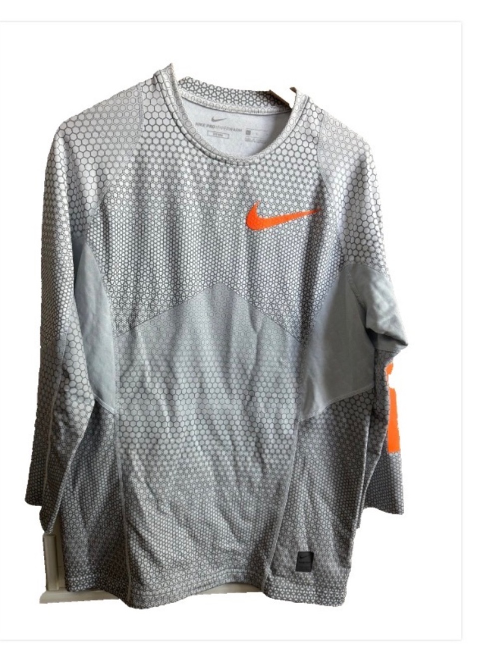 Nike Pro Hyperwarm Hexodome Long Sleeve Fitted Shirt Size LARGE Grey
